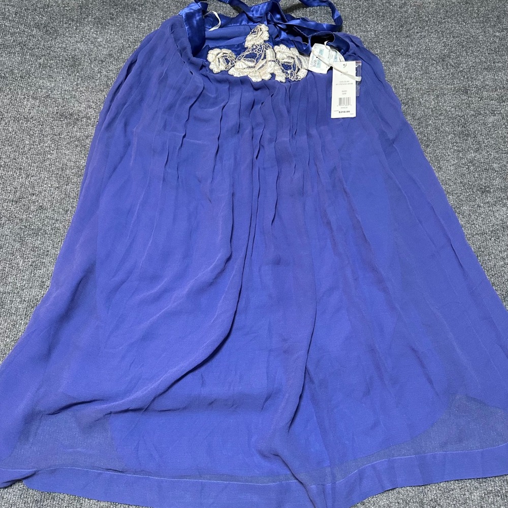 French Connection Blue Silk Beaded Halter Neck Dress NWT Size 2 71FD1